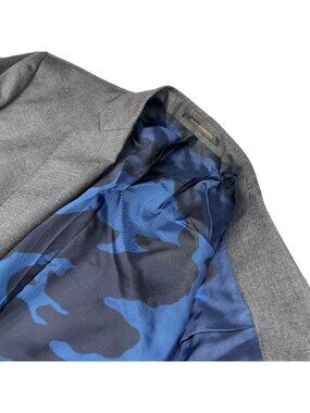 J.Hilburn Men's Bespoke 100% Wool 2-Button Blazer Gray/Blue Camo Lining • 40S